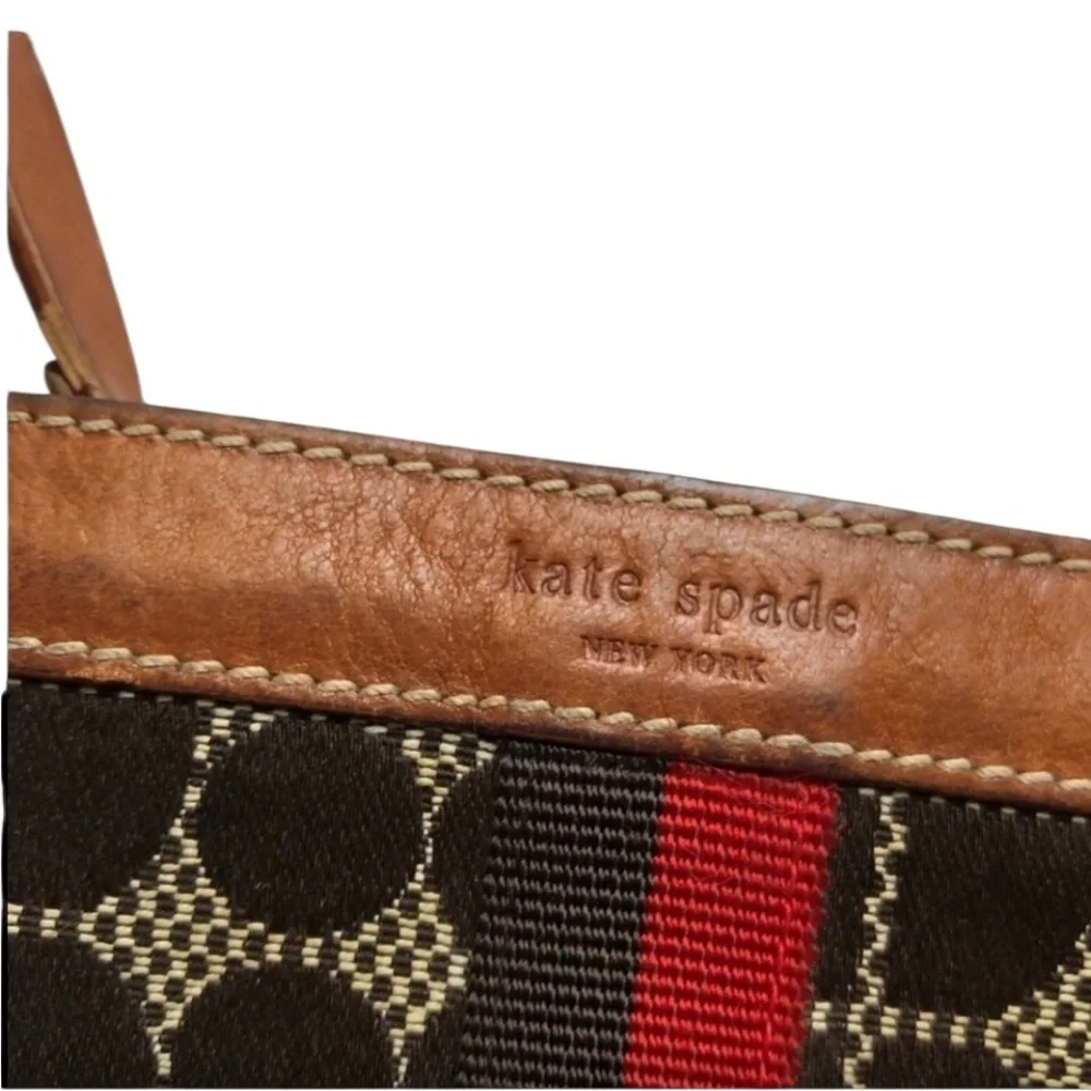 Kate Spade  Wristlet & keychain brown with black & Red details like new
